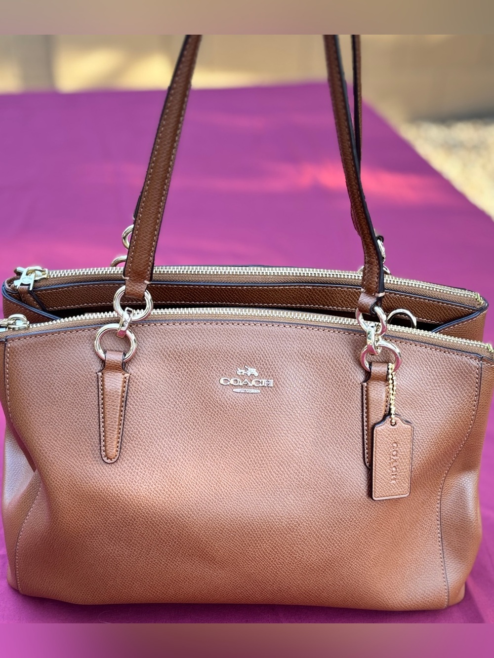 Coach Christie Carryall Brown Leather Satchel Shoulder Bag + Crossbody Strap - Picture 2 of 10